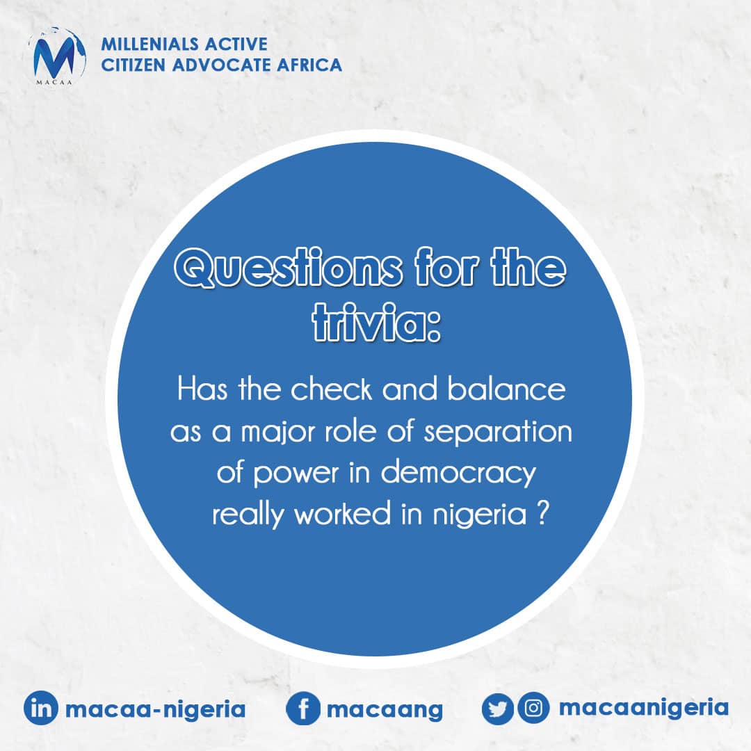 macaanigeria's tweet photo. It's Trivia Friday!!!
Share your answer in the comment section below.
#civilsociety #nigeriagovernment #activecitizenship #macaanigeria #activecitizens #nigeriacso
#impactmaking #impactingsociety #citizensimpact #politics #politicalengagement #nigerianpolitics https://t.co/HnmFevv8Fo