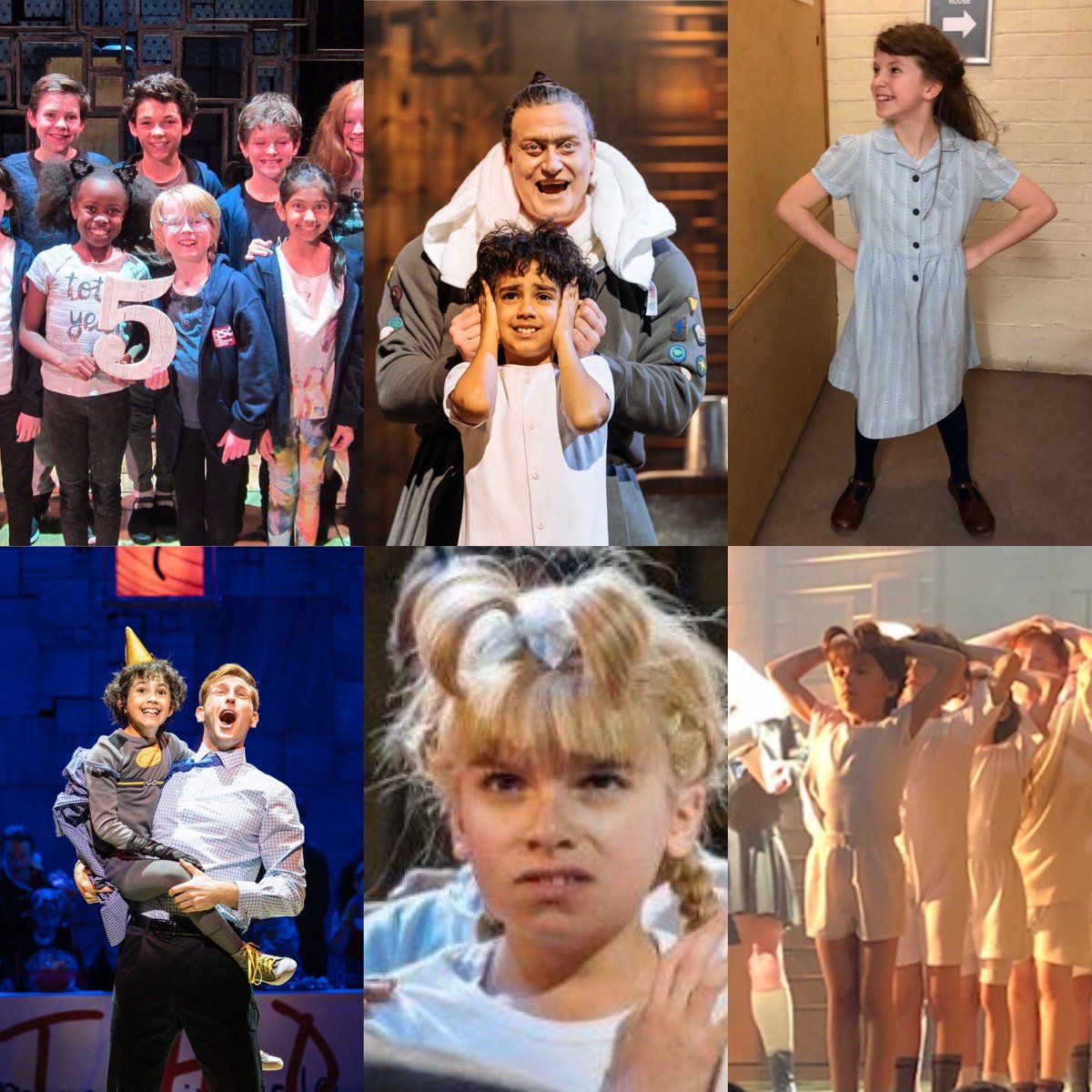 ArdentTalentCo's tweet photo. Happy 10th Birthday @matildathemusical 
Celebrating the Ardent maggots across the years. 
Felix Warren as Eric
Toby Brandon as Eric
Imogen Darwen as Amanda and Lavender
Rochelle Wyatt as Amanda 
Sarah Munday as Matilda
Emily Rees as Hortensia https://t.co/DAFNp6apDQ