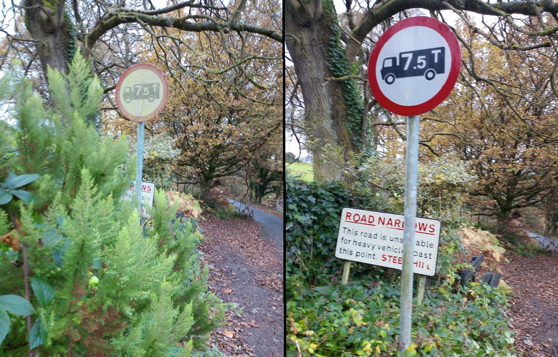 The Town Warden has been cleaning some road signs and clearing vegetation this morning to make it more obvious this route is unsuitable for HGVs.