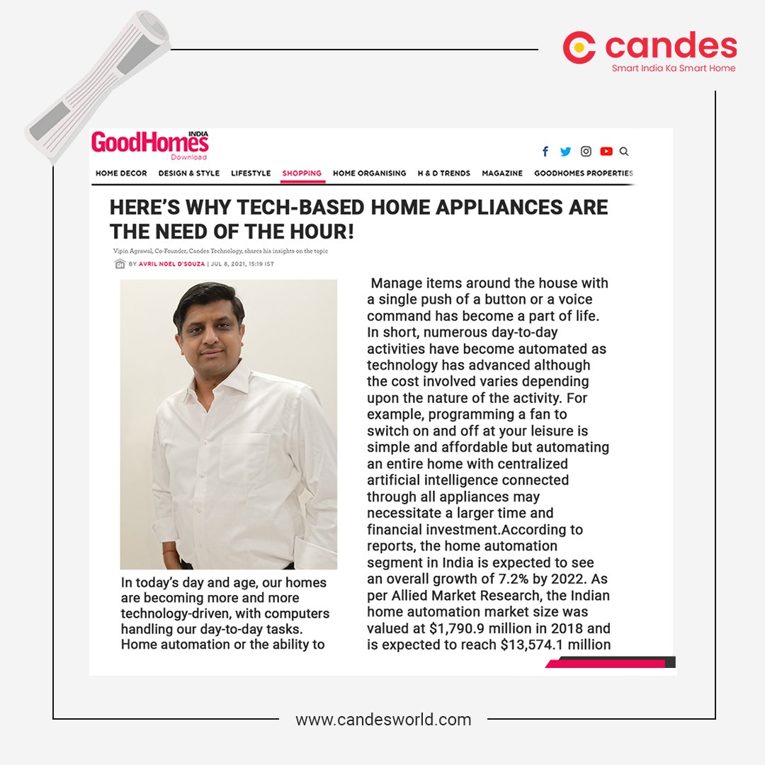 CandesWorld's tweet photo. We are delighted to share the feature of Candes World in Good Homes.
.
.
.
#candesworld #techbasedhomeappliances #homeappliance #candestechnology #HomeAppliances #makeinindia #affordableprice #candesdealers #distributor #distribution #Distributorship #dealership #channelpartner https://t.co/UFvJDj3RQ0