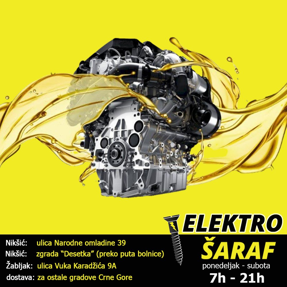 ELEKTROSARAF's tweet photo. 🔵 ULJE SAE 30 RIFUZNO 🔵
https://t.co/tOtlvYn170
#ulje #sae30 #sae #mazivo #motor #dizel #benzin #ulja #Nikšić #Žabljak #CrnaGora #ELEKTROŠARAF #TRGOTEHNA https://t.co/zwHwvw8YE5