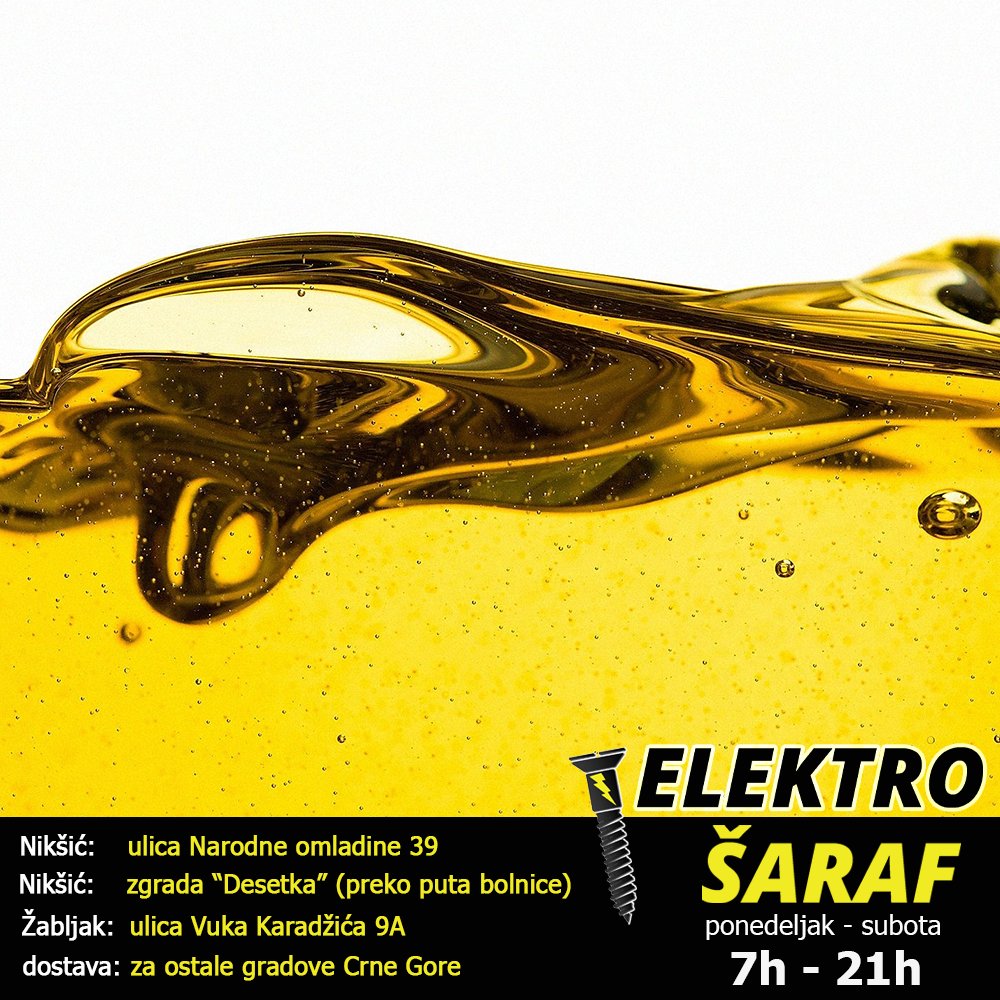 ELEKTROSARAF's tweet photo. 🔵 ULJE SAE 30 RIFUZNO 🔵
https://t.co/tOtlvYn170
#ulje #sae30 #sae #mazivo #motor #dizel #benzin #ulja #Nikšić #Žabljak #CrnaGora #ELEKTROŠARAF #TRGOTEHNA https://t.co/zwHwvw8YE5