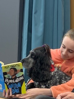 PupilSupportDGS's tweet photo. Our Paws to Read session this morning some girls thought our wee Ruby needed a make over 😄 https://t.co/mcf7apDmpS