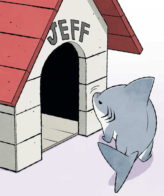 2週間ぶりに「It's Jeff」の11話が更新されました!赤い屋根、白い壁。垂れ耳犬のオマージュが目印です🦈🛖 