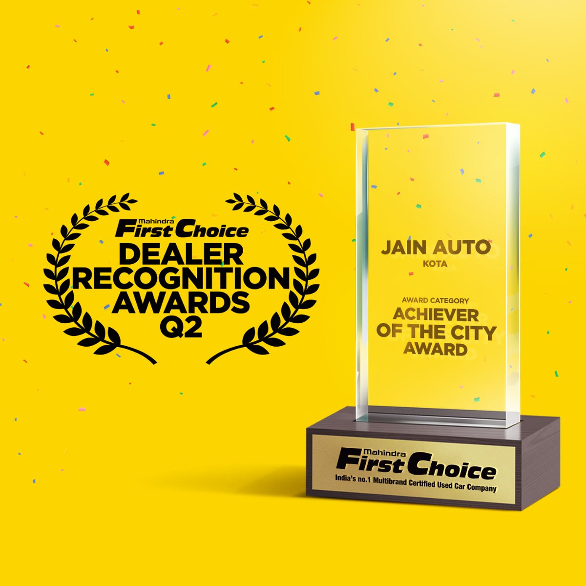 MFCWL's tweet photo. A well-deserved win. Our hearty congratulations to Jain Auto Kota on being crowned Best Achiever of the City at the Mahindra First Choice Dealership Recognition Awards. Onwards and upwards!
.
#MahindraFirstChoice #CertifiedUsedCars #DealershipRecognition #MFCWL #dealershipawards https://t.co/yu6Pfh2pNr