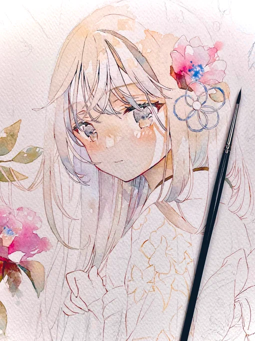 大きめの絵を描きます*wip
#透明水彩 #illustration 
