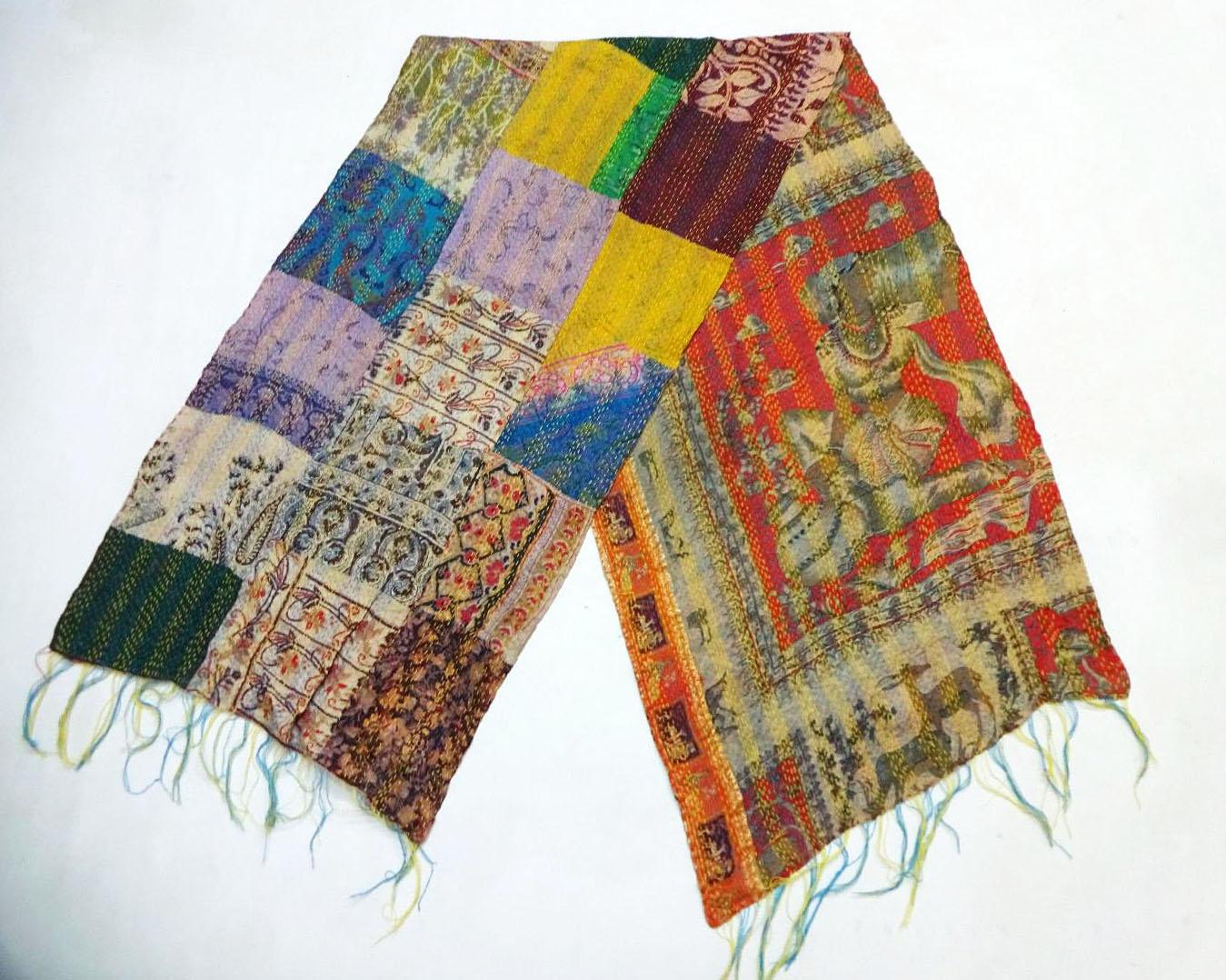 Handmade patchwork Silk Kantha Scarf Head Wrap Stole Dupatta Collar Neckerchief Scarves KL95