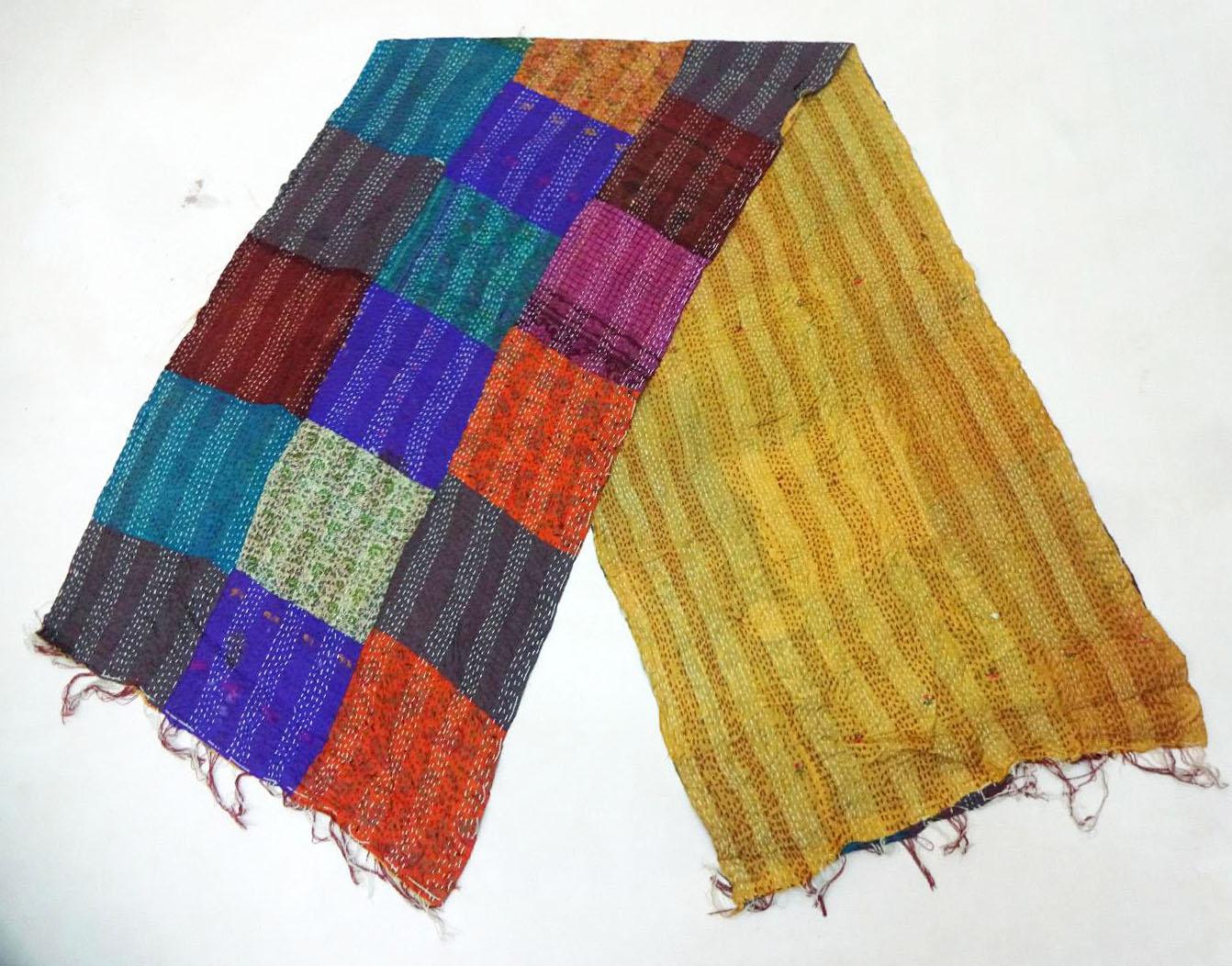 Silk Kantha Scarf Neck Wrap Stole Dupatta Stitched veil Scarf patchwork Boho KL97