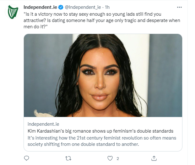 FemInDublin's tweet photo. I feel like Independent is might churning these weird petty attacks on feminism as clickbait. 
Is this author mad I don't keep up with who Kim Kardashian is dating? https://t.co/sf95r3Redu