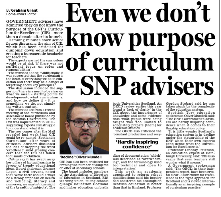 GrahamGGrant's tweet image. Now even government advisers admit they’re clueless about the aims of the #SNP’s Curriculum for Excellence #CfE #education