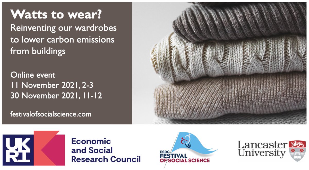 Janine_Morley's tweet photo. Really enjoyed giving a talk yesterday as part of @ESRC #ESRCFestival of Social Science on my @CREDS_UK &amp; @SociologyLancs work on clothing, climate change and extending the thermal range of our wardrobes 

It's running again on 30 Nov. Register for free:
https://t.co/xsKwxSo4TL https://t.co/4tnNyaNgeu