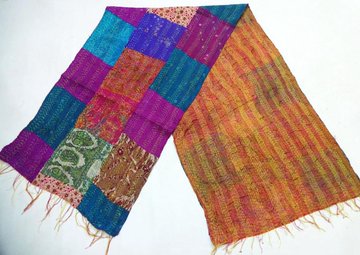 Handmade patchwork Silk Scarf Head Wrap Stole veil Kantha Embroidered Scarf Veil Boho Scarves KM00
