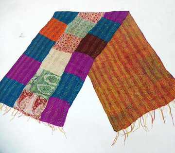 Handmade patchwork Silk Scarf Head Wrap Stole veil Kantha Embroidered Scarf Veil Boho Scarves KM00