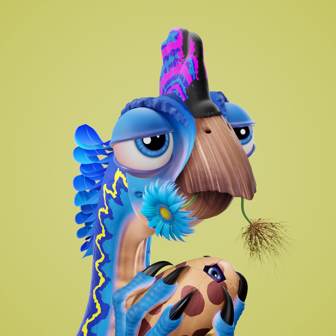 Oviraptor #451 thought he was perfectly camouflaged in a field of blue flowers, up until he got beamed into the metaverse.🌻 Rare traits include "Purple Hatchling" and "Vibrant Round Crest".🐣🦖 #NFTCommunity #NFTs #NFTartist #NFTcollection #nftcollectors  opensea.io/assets/0x495f9…