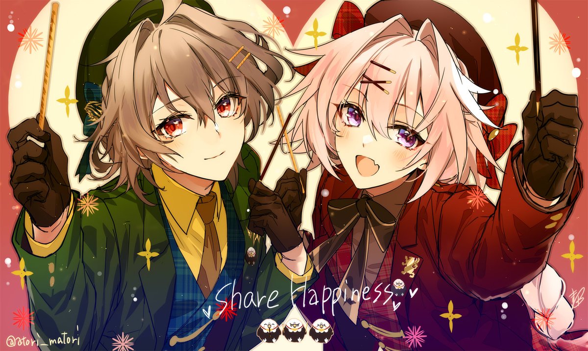 astolfo (fate) multiple boys pink hair 2boys male focus red eyes braid hat  illustration images