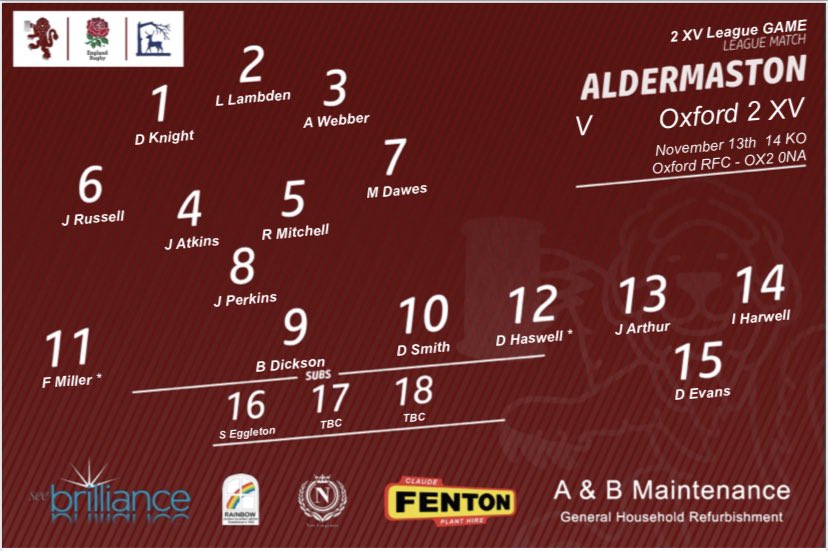 Aldermaston_RFC's tweet photo. Team announcement 📣 
2 XV v @oxfordrfc 2 XV away.  

Two club debuts in the team. 🦁🦁

Cmon the Red &amp; Black army  ⚫️🔴⚫️🔴

#rfc #arfc #rfu #oxfordshirerfu #berkshirerfu #aldermaston #oxford https://t.co/nyZrIgK7Xs