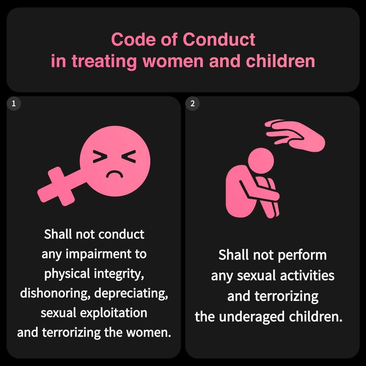DuwaLashiLa's tweet photo. Military Code of Conduct for People’s Defence Force (2/2)

4. Code of Conduct in engaging with the civilians
5. Code of Conduct in treating women and children

#WhatsHappeningInMyanmar https://t.co/pOobT0VcuY