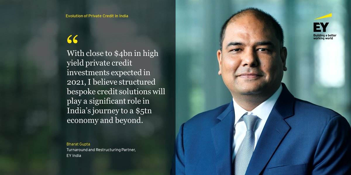 EY_India's tweet photo. Private credit in India is in the early stages of evolution and the future looks extremely bright. Bharat Gupta, Turnaround and Restructuring Partner, EY shares his views on how it is poised to play an instrumental role in the Indian economy.
#EYRestructuring #EYTurnaround https://t.co/RxrcHNp3GH