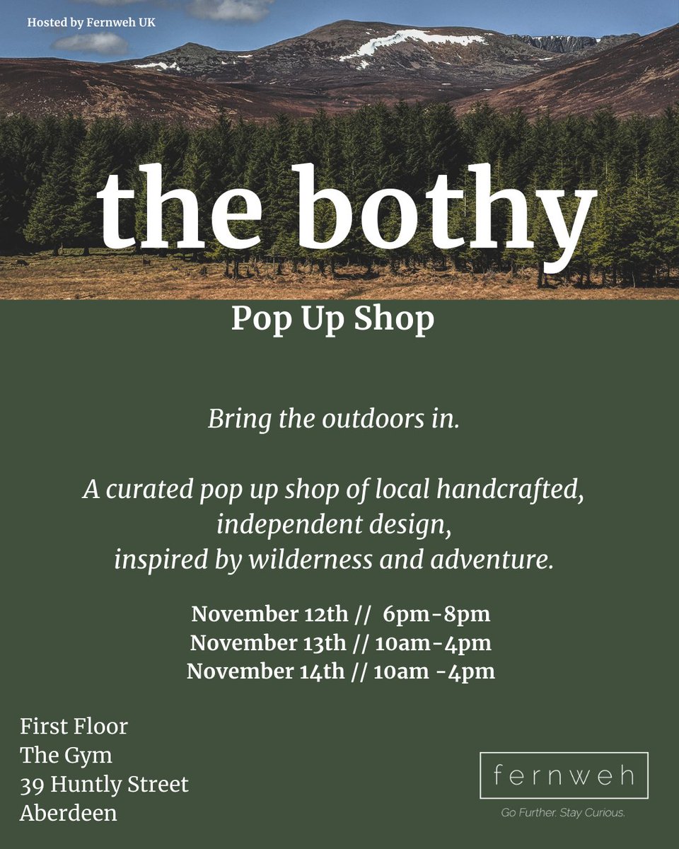The Bothy Pop-up Shop - Bringing the outdoors in 🌳 Inspired by a passion for slow, handcrafted artisan design and a love of the Scottish wilderness, The Bothy a pop-up concept shop is coming to Aberdeen City centre for one weekend only! #SupportLocal #NorthEastNowAbz