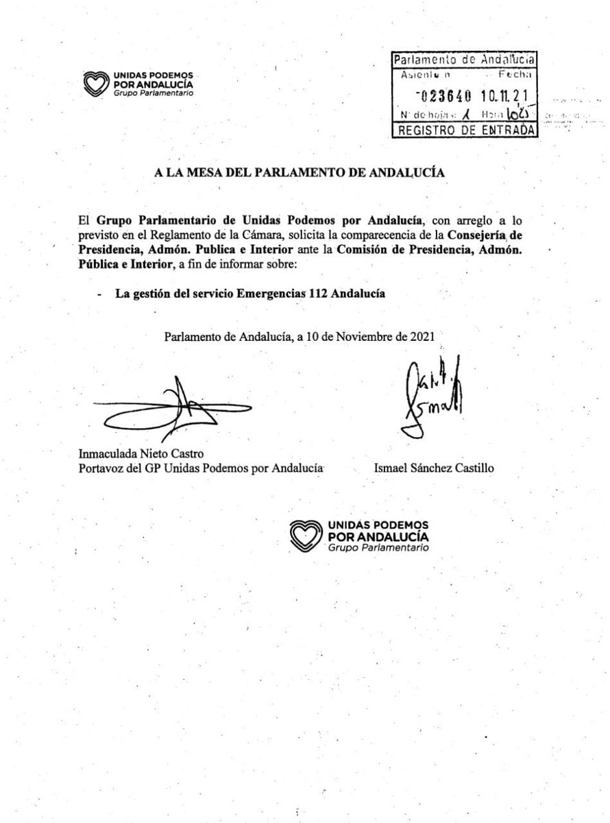 Hemos solicitado la comparecencia de la Consejería de Presidencia para que informe sobre la gestión del servicio emergencias 112 de Andalucía, tras pasar a manos de Portobello Capital, un fondo de inversión investigado por la Justicia.

lavozdelsur.es/actualidad/soc…