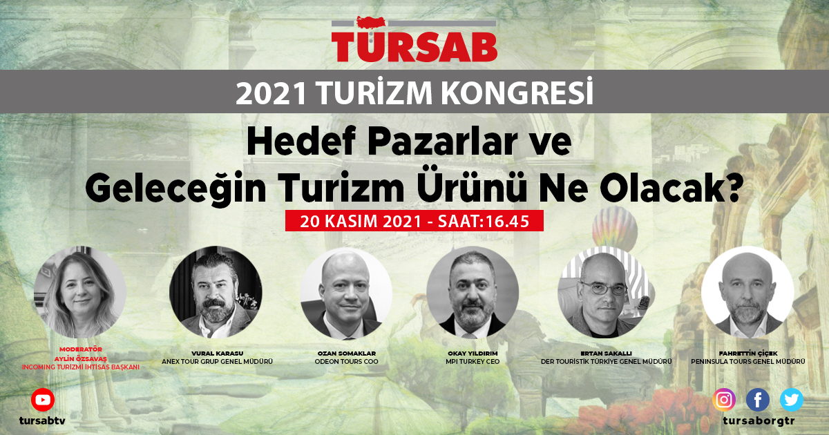 tursaborgtr's tweet photo. 19-21 #Kasım tarihlerinde "İletişim-Eğitim-Dayanışma" sloganıyla #Antalya'da #TÜRSAB 2021 #TurizmKongresi'nde bir araya geliyoruz.
20 Kasım 2021 Cumartesi | 16.45
HEDEF PAZARLAR VE GELECEĞİN TURİZM ÜRÜNÜ NE OLACAK?
#AnexTour #OdeonTour #DerTouristikPartner #PeninsulaTour #MPI https://t.co/WFGzDAQ5vJ