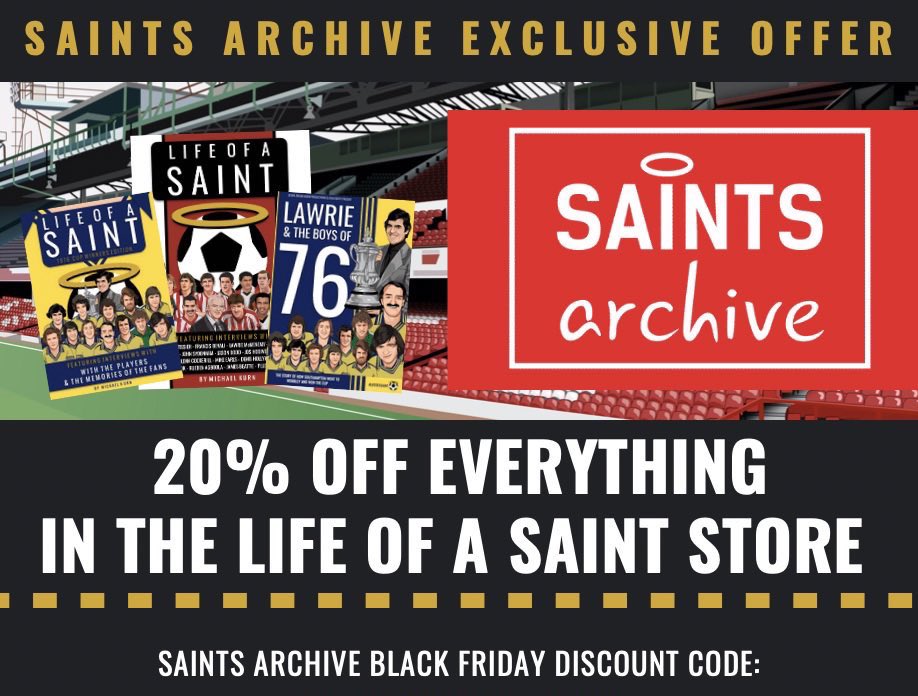 LifeOfASaint85's tweet photo. Memebers of @saints_archive your discount code is now live! Go check out the archive to gain access to 20% off everything in the #LifeOfASaint store while stocks last! Plus the first 76 orders get a limited edition piece of artwork for FREE! https://t.co/BcVjVxBFwZ