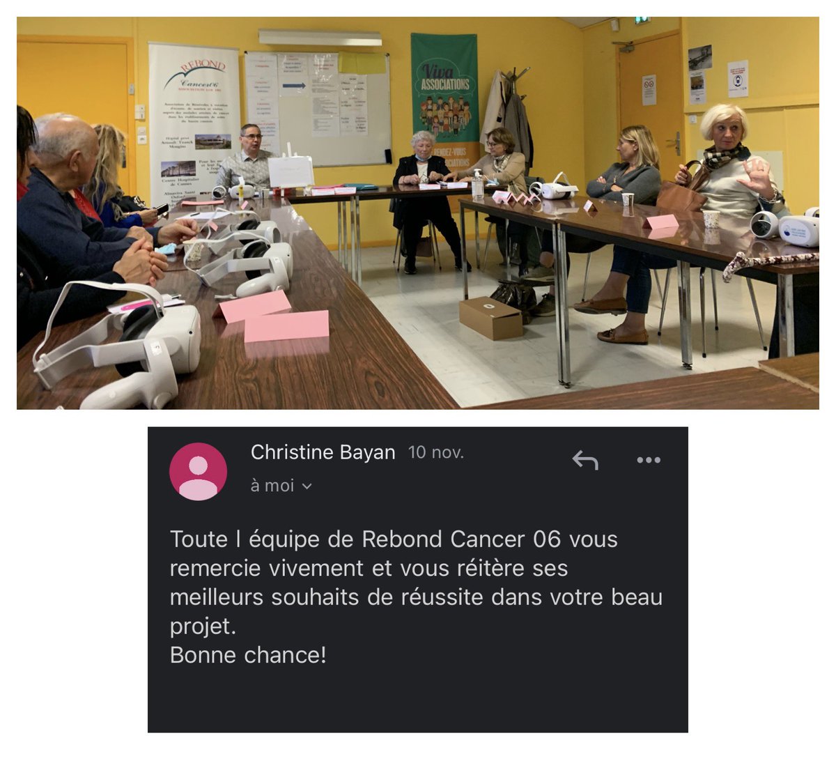DanslespasdAlex's tweet photo. Première intervention « test » effectuée, au sein de l’association Rebond06, qui vient en aide aux personnes touchées par le cancer. 🤝

Ensemble, nous sommes allés visiter virtuellement, en vélo et à pied, certains coins d’Espagne et de Hollande ✅ 
#realitevirtuelle #voyages https://t.co/Ve3kCVQebr