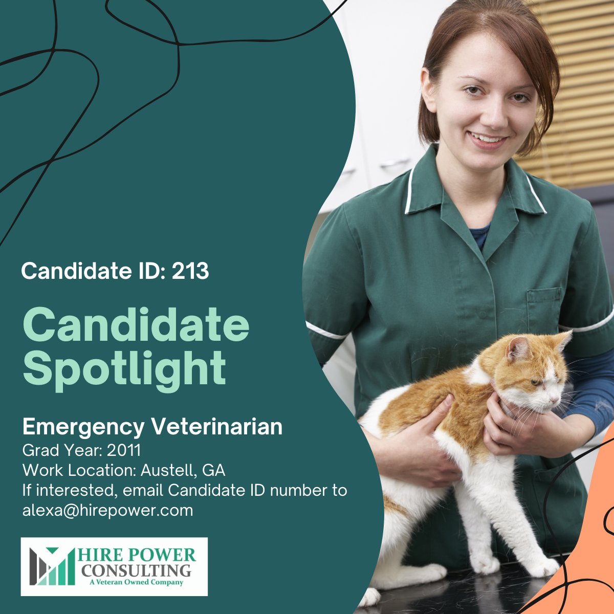 TeamHirePower's tweet photo. To learn more about candidate 213, email the Candidate ID number to alexa@hirepower.com. Visit the Hire Power Consulting Candidate Board to see more of our #veterinary candidates: https://t.co/LGIGTq4t0f. 

#hirepower #hirepowercandidates #veterinarymedicine #veterinaryjobs https://t.co/6o5rOAGTPP