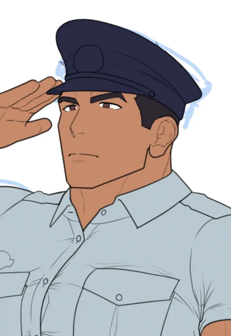 警官制服意外とはじめて描いてる、よいかもしれない。帽子が難しいけどこれ被るとっぽさがでるな～ 