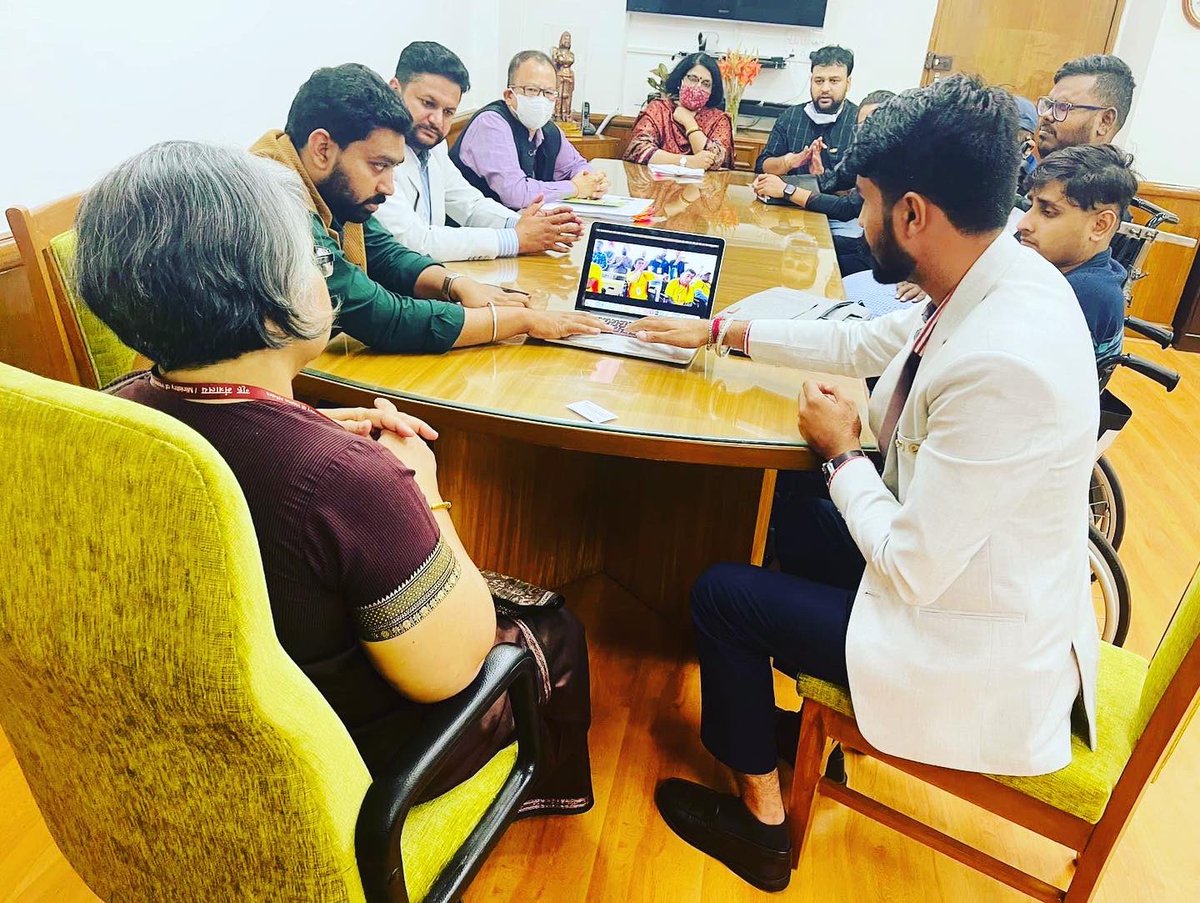 bocciaindia's tweet photo. Boccia India Team 🇮🇳 departs for the 7th Fazza Dubai 2021 World #Boccia Asia-Oceania Regional championships,Dubai, UAE 

Hon’ble Secretary Sports &amp; Hon'ble Joint Secretary of @IndiaSports @Media_SAI given blessings to  Boccia  team. Held Fruitful discussion about  &amp; promotion. https://t.co/vW7f39Dpd1