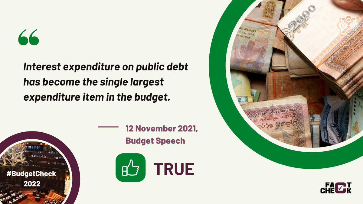 factchecklka's tweet photo. Interest on debt, which is an expenditure, was allocated LKR 1,057 Bn (29% of expenditure). The rest of the recurrent &amp; capital expenditure allocated was LKR 1,821 Bn and LKR 729 Bn respectively. 

#BudgetCheck2022 #BudgetCheck
(1/2) https://t.co/aHUxdXDYXm