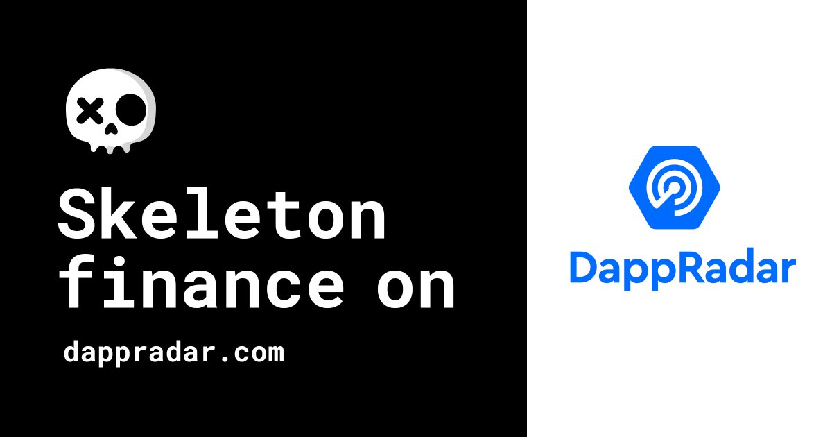 We have been listed on <a href="/DappRadar/">DappRadar</a> 🚀

🔝DappRadar is one of the best project tracking websites, which will now be showing #SkeletonFinance to the crypto world!

👉Check it out: dappradar.com/other/defi/ske…

$FTM #FTM #Fantom <a href="/FantomFDN/">Fantom Opera</a> $SKULL #SKULL @FTMAlerts <a href="/coingecko/">CoinGecko</a>