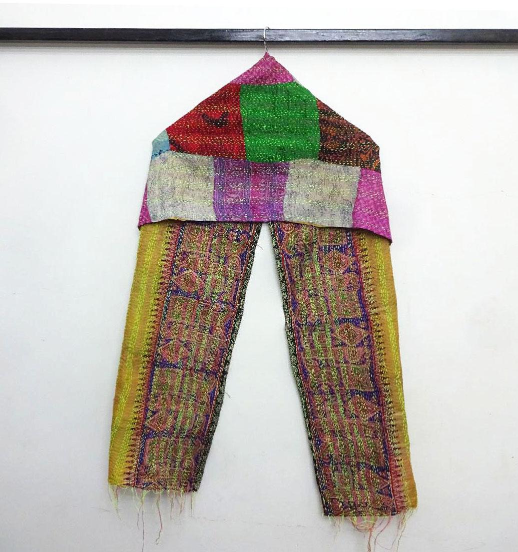 Handmade patchwork Silk Kantha Scarf Neck Wrap Stole Dupatta Hand Quilted Women Shawl Stitched KM22