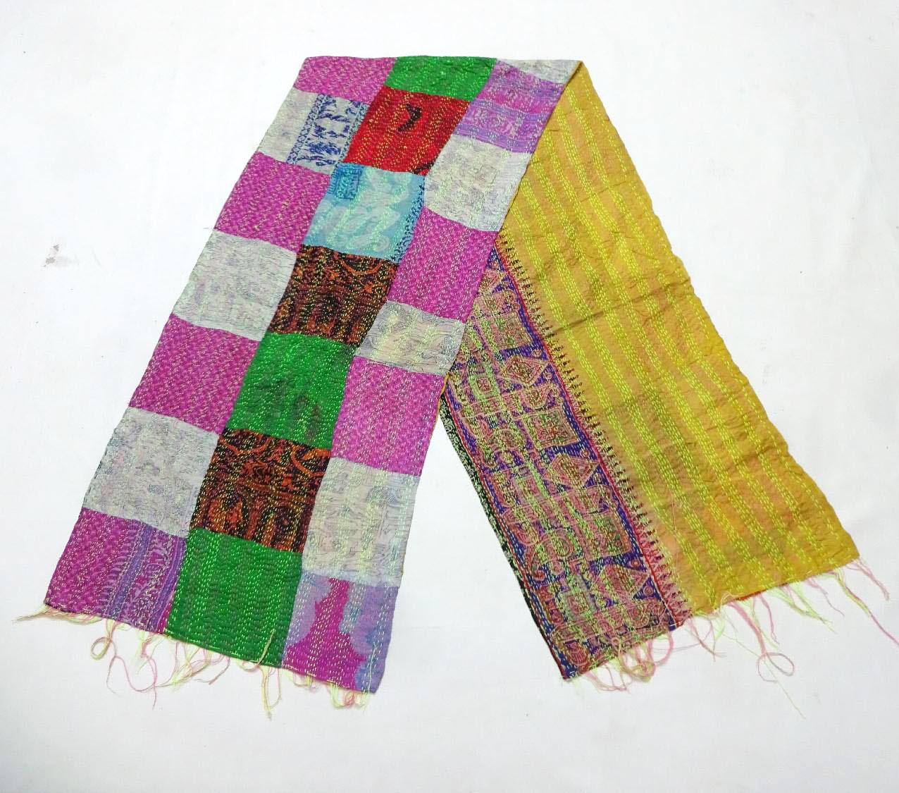 Handmade patchwork Silk Kantha Scarf Neck Wrap Stole Dupatta Hand Quilted Women Shawl Stitched KM22