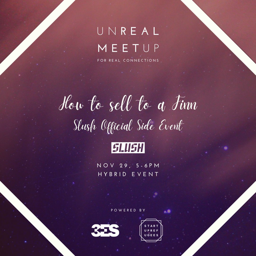 LaureaES's tweet photo. Welcome to the @Slush Official Side Event by #3ES (@laureaes, @xeshelsinki and Metes) in collaboration with @startuprefugees! 💥

HOW TO SELL TO A FINN - online or f2f casual #networking event on 29.11 in #Helsinki.🎟️https://t.co/OtkSbZt0Jl

#slush2021 #slush #event #finland https://t.co/Ksk1M5yLUI