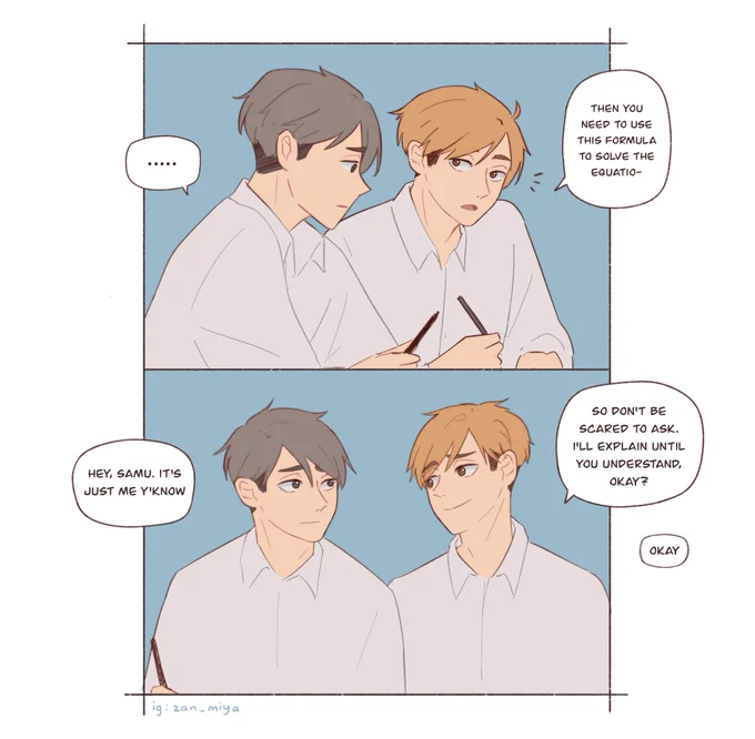 osamu isn't very good at studying but atsumu is surprisingly a patient teacher

#haikyuu #miyatwins 