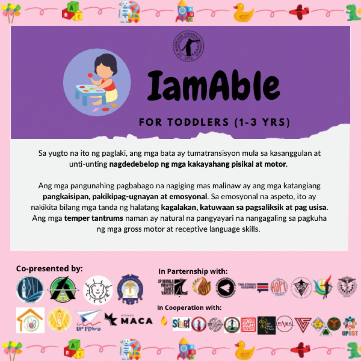 Mayroon po ba kayong mga anak at kasama sa bahay na batang 1-3 taong gulang? Alamin natin ang iba’t ibang mga gawain para manatiling aktibo at masaya ang inyong mga anak habang nasa pandemya pa tayo!