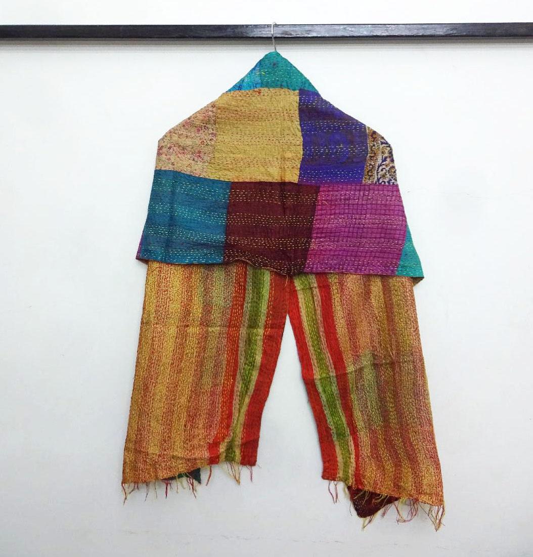 Handmade patchwork Silk Kantha Scarf Neck Wrap Stole Dupatta Hand Quilted Women Bandanas KM25