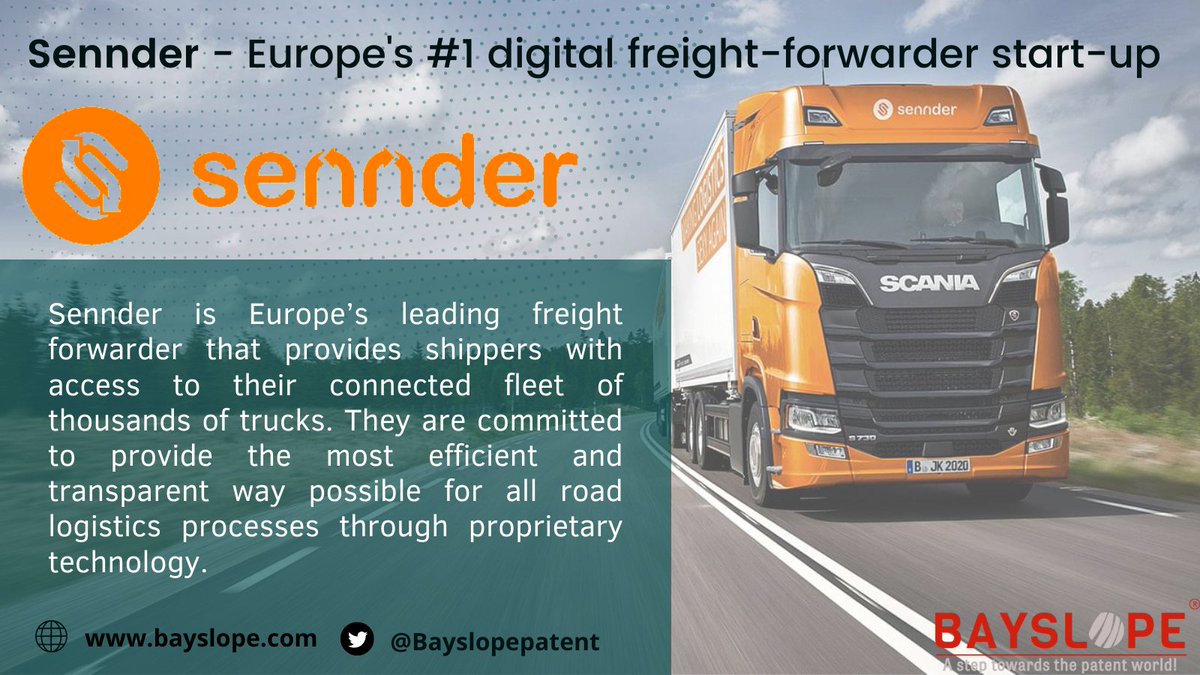 Bayslopepatent's tweet photo. Here is today's notable #startup in the field digital road freight logistics.
#sennder #startup #startupnews #StartupSpace #StartupBusiness #StartupCompany #Europe #Digital #Fleet #Shipping #logistics https://t.co/qU5uGtAIs2