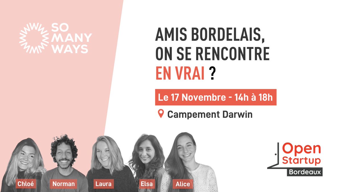 somanyWays (@somanywaysco) on Twitter photo 👉 La team bordelaise de <a href="/somanywaysco/">somanyWays</a> vous invite à découvrir ses bureaux <a href="/LeCampement/">Pépinière Le Campement</a> à @DarwinBdx le 17 novembre de 14h à 18H à l'occasion de l'évènement <a href="/Open_Startup_/">Open Startup</a> ⏰
L'occasion d'échanger sur vos réflexions professionnelles 🥰 👉 La team bordelaise de <a href="/somanywaysco/">somanyWays</a> vous invite à découvrir ses bureaux <a href="/LeCampement/">Pépinière Le Campement</a> à @DarwinBdx le 17 novembre de 14h à 18H à l'occasion de l'évènement <a href="/Open_Startup_/">Open Startup</a> ⏰
L'occasion d'échanger sur vos réflexions professionnelles 🥰