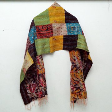 Silk Kantha Scarf Neck Wrap Stole Dupatta Collar Neckerchief Scarves KM45