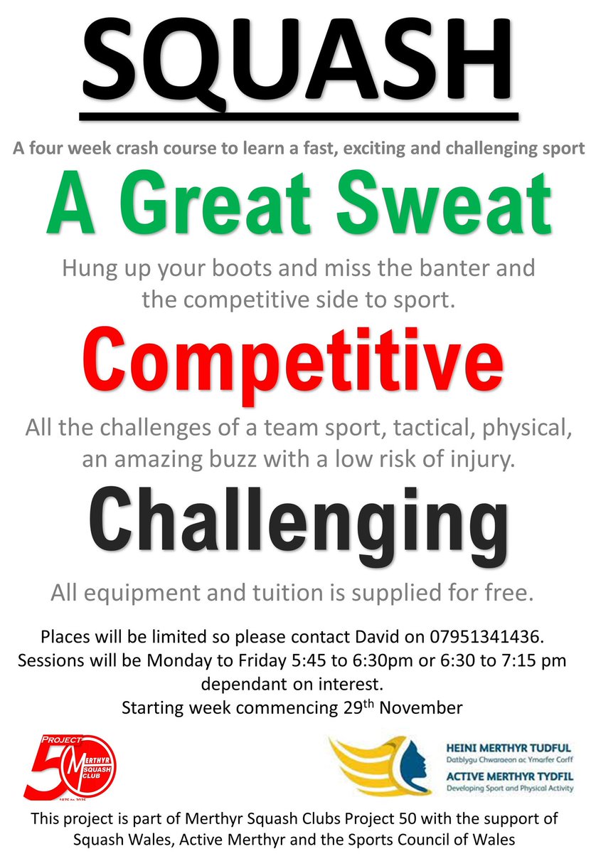 Sam Davies (MTCBC) (@mtcbcsam) on Twitter photo 🔊🔊<a href="/MerthyrSquash/">Merthyr Squash</a> opportunity🔊🔊
A great opportunity to have a change of sport 🏆
Great coaches and fun inclusive sessions going on <a href="/MerthyrSquash/">Merthyr Squash</a> aswell as a great form of exercise 🏃🏼🏃🏽♀️👏
Get in touch with the details below if you are interested 👇🏻📧📲
<a href="/ActiveMerthyr/">Active Merthyr</a> 🔊🔊<a href="/MerthyrSquash/">Merthyr Squash</a> opportunity🔊🔊
A great opportunity to have a change of sport 🏆
Great coaches and fun inclusive sessions going on <a href="/MerthyrSquash/">Merthyr Squash</a> aswell as a great form of exercise 🏃🏼🏃🏽♀️👏
Get in touch with the details below if you are interested 👇🏻📧📲
<a href="/ActiveMerthyr/">Active Merthyr</a>