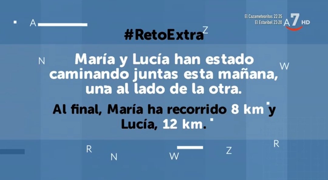 profesor10mates's tweet image. #retoextra  de la semana 
María y Lucía han estado caminando juntas está mañana una al lado de la otra.
Al final , María ha recorrido 8 Km y Lucía , 12 Km , ¿ Cómo es posible ?