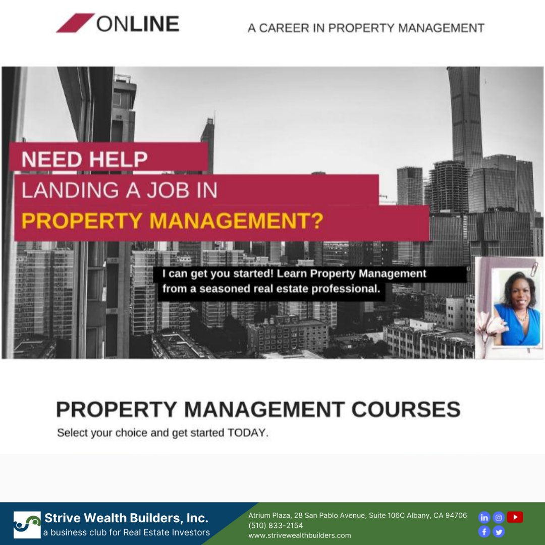 strive4wealth's tweet photo. Learn Property Management from a seasoned real estate professional.

Register today https://t.co/M5jix8uNa3

Subscribe to our YT Channel for more Real Estate tips at
https://t.co/itcsCgPORE

#propertymanagement 
#propertymanagementtraining
#onlinetraining #propertymanagers https://t.co/XbqmlNYVZY