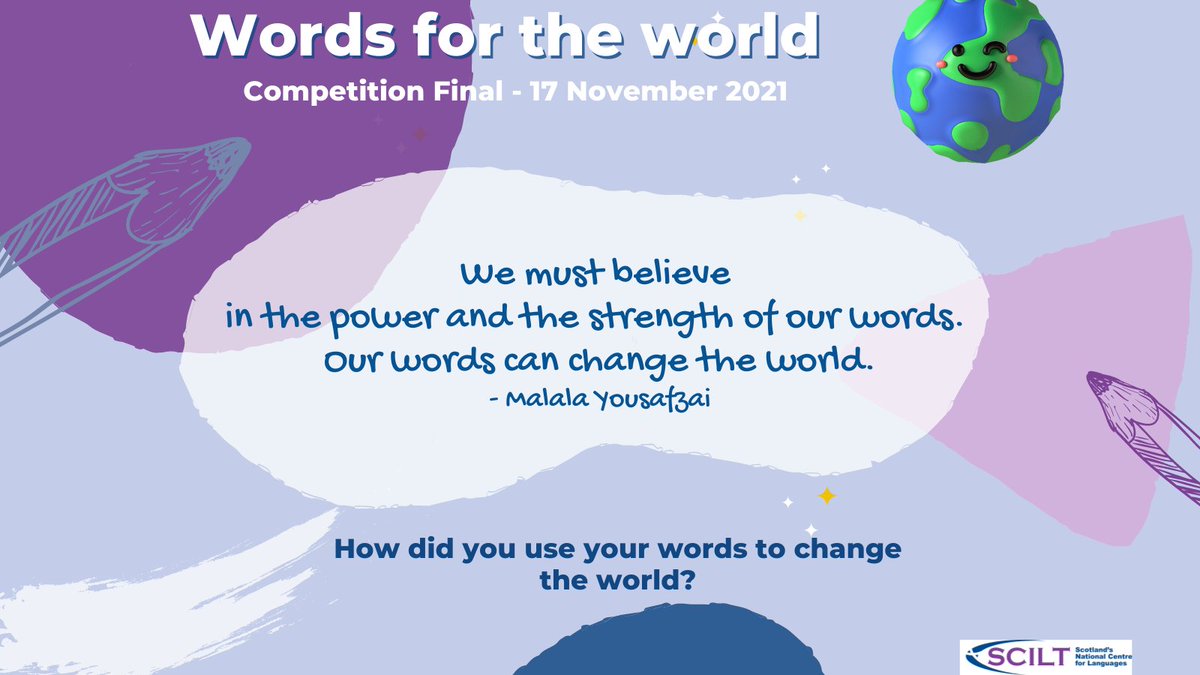 scottishcilt's tweet photo. We invited young people in Scotland to share in another language their ideas, hopes and advice for the world. As COP26 comes to a close, we're looking forward to announcing the winners of our Words for the World competition at our online event next week! Good luck finalists! https://t.co/vAEBz4lPqY