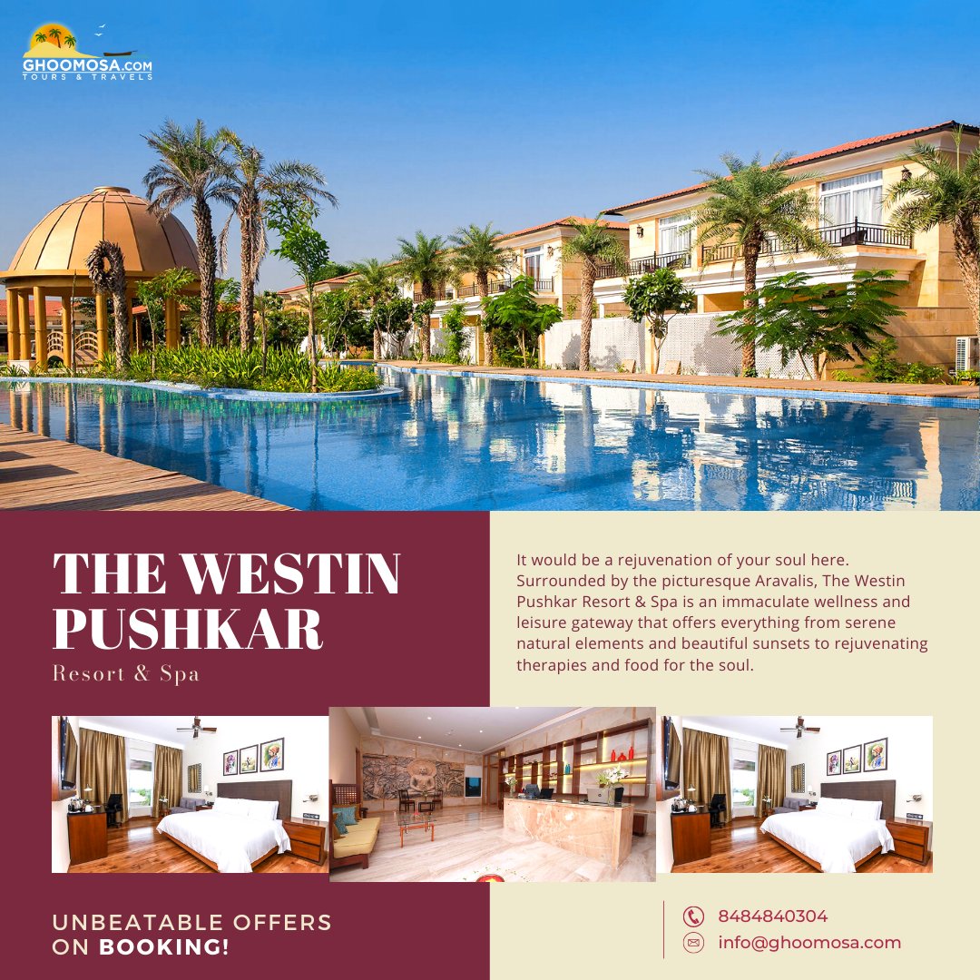 ghoomosa's tweet photo. The Westin Pushkar Resort &amp; Spa offers unmatched #hospitality and services that you would love to enjoy with your #family or #lovedones. 😍

Contact us to get the best deals on Bookings @Westin! 

#pushkar #Tourism #weekendvibes #weekendplans #travelindia #travelplans #resort https://t.co/EYkRLvLVR4