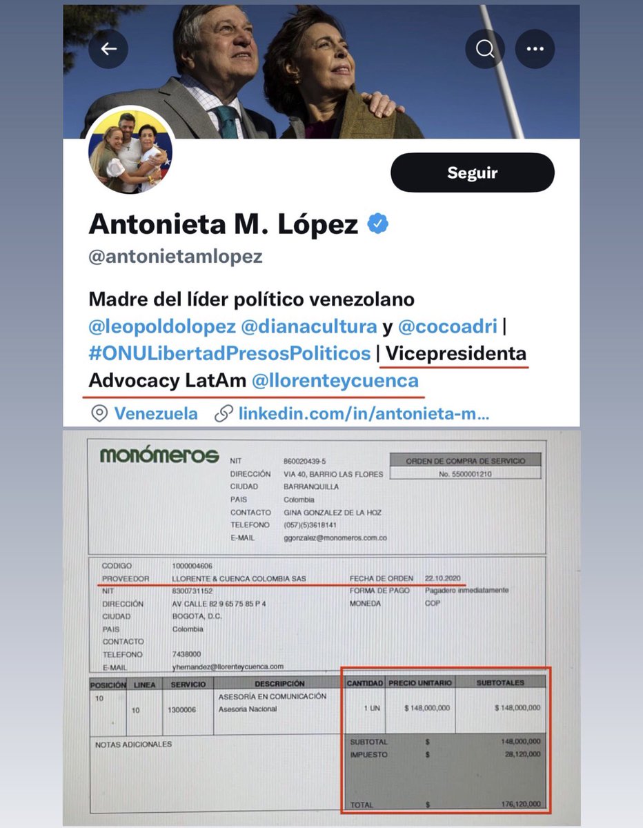 Eduardo_Bittar's tweet photo. Si estando en manos de @jguaido reportaron como quebrada a la petrolera venezolana MONÓMEROS en #Colombia, cómo le explican a #Venezuela que hayan contratado y pagado miles de dólares a la empresa de la mamá de @leopoldolopez, @antonietamlopez, por una “ASESORÍA EN COMUNICACIÓN”? https://t.co/vonBkSqRLk