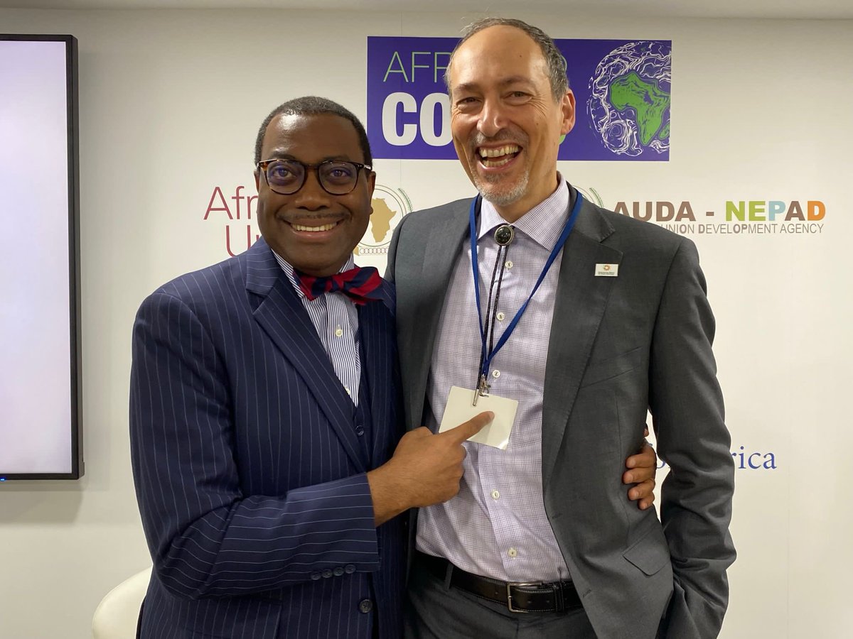 akin_adesina's tweet photo. Great to be with my dear friend and long-term colleague @roysteiner Senior Vice President of the Rockefeller Foundation at COP26 in Glasgow. We will work together to deliver zero hunger and end malnutrition in Africa! ⁦@RockefellerFdn⁩ ⁦@rajshah⁩ ⁦@AfDB_Group⁩ https://t.co/5VuiAEyk3i