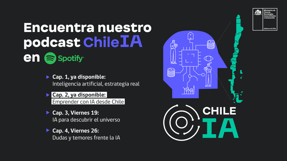 min_ciencia's tweet photo. 🔊 ESTRENO | Ya está disponible el 2do capítulo de #ChileIA, podcast que busca acercar la Inteligencia Artificial a la ciudadanía 🤖🧠 En este episodio conversamos sobre cómo "Emprender con IA desde 🇨🇱".
🎧 Escúchalo ya en Spotify: https://t.co/UDrE85lPsk https://t.co/C2UgXG4rs8