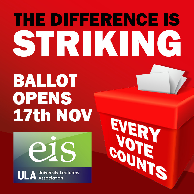 A statutory ballot for action short of strike and strike action will open on Wed 17th Nov.

All ULA members are urged to vote to take action.

The difference is striking. #DifferenceIsStriking